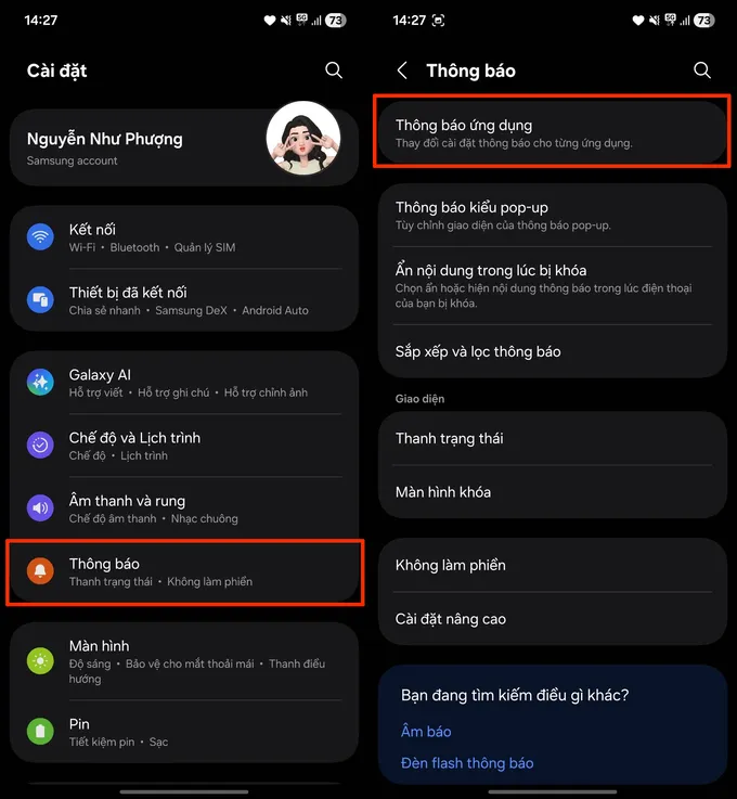Mở Cài đặt và chọn Thông báo
