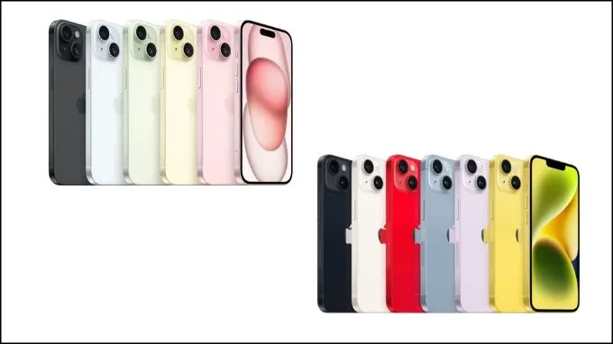 Hình ảnh bảng màu iPhone 15 và iPhone 14