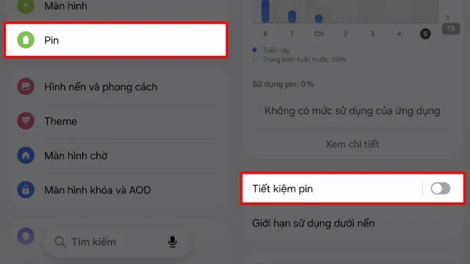 Bật tiết kiệm pin trên Galaxy A57