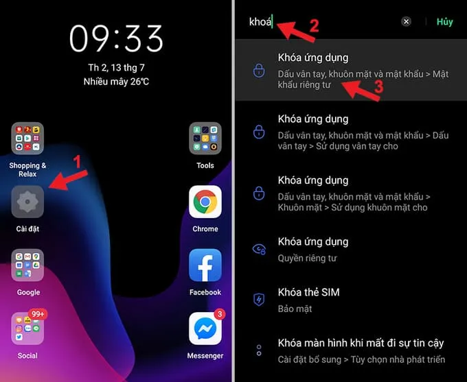 Truy cập Cài đặt từ màn hình chính hoặc lưới ứng dụng