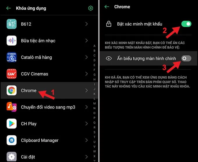 Chọn ứng dụng cần ẩn trong danh sách
