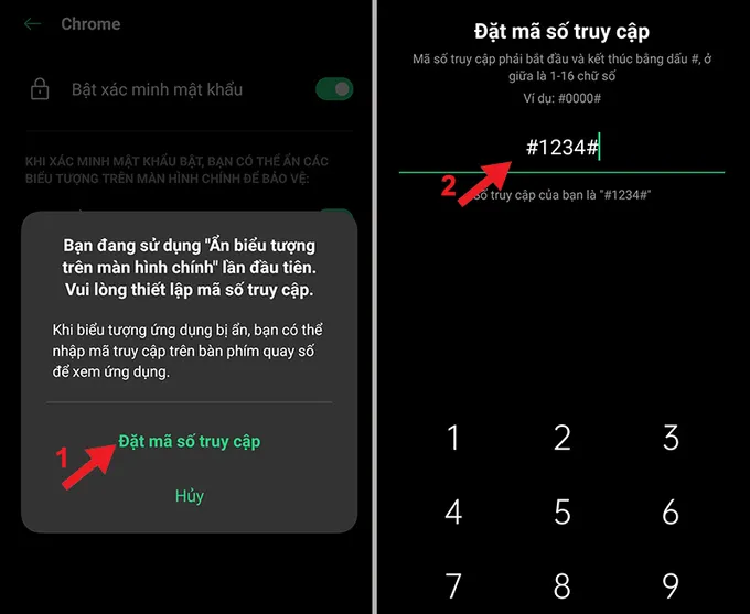 Chọn Đặt mã số truy cập