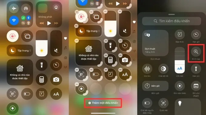 Bật kính lúp trên iPhone từ Trung tâm điều khiển