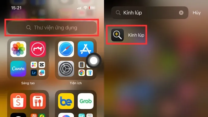 Bật kính lúp trên iPhone từ Thư viện ứng dụng