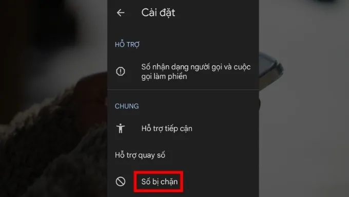 Chọn mục Số bị chặn để mở danh sách