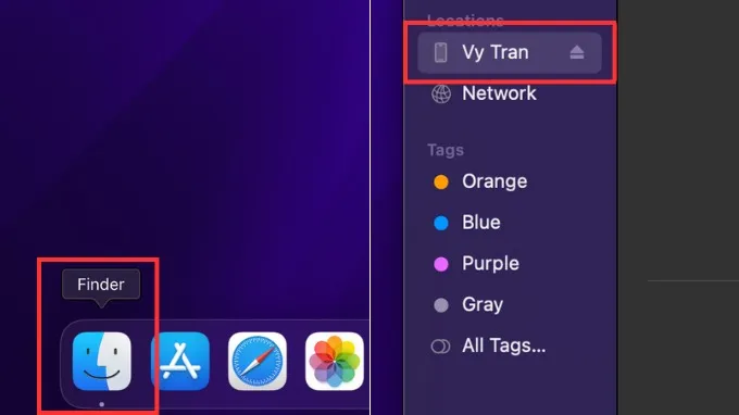 Mở Finder trên MacBook, Apple Devices trên Windows hoặc iTunes