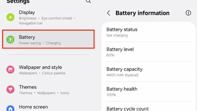 Cách kiểm tra tình trạng pin Samsung bằng Cài đặt