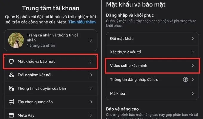 Bước 2: Tìm đến mục Xác minh Video selfie