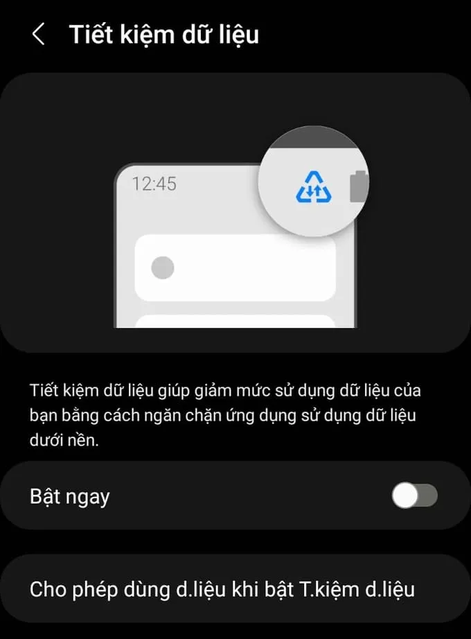 Gạt công tắc Tiết kiệm dữ liệu sang trạng thái tắt