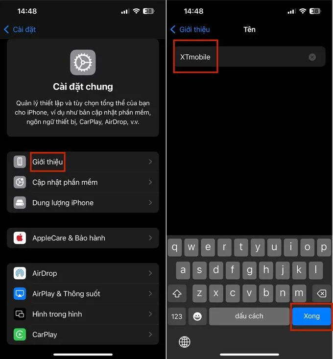 Thay đổi tên thiết bị iPhone trong Cài đặt