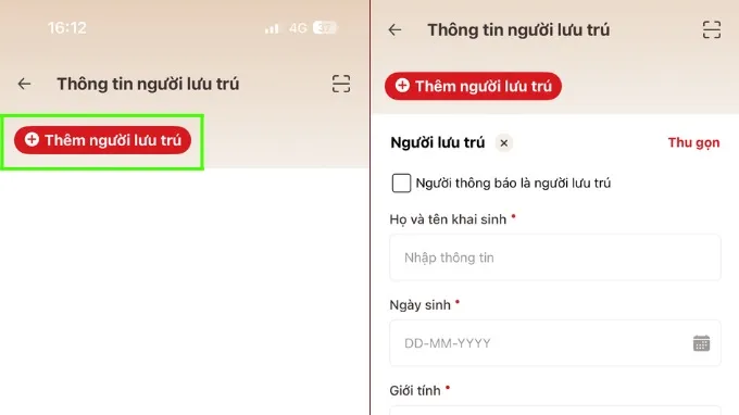 Bước 4: Thêm thông tin người lưu trú