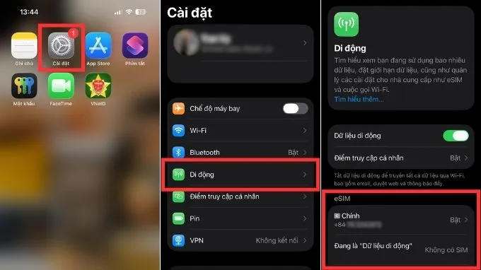 Cách xem số điện thoại trong phần Cài đặt