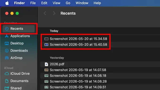 Sử dụng tính năng Recents trong Finder