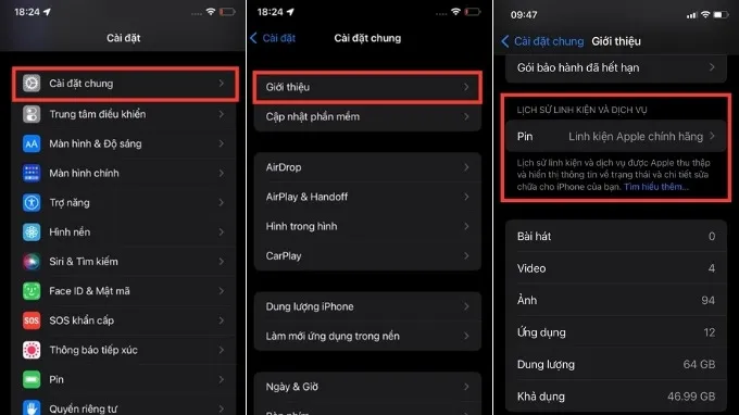 Cách xác định iPhone thay thế linh kiện chính hãng