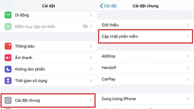 Cập nhật iOS và kiểm tra lại phần mềm