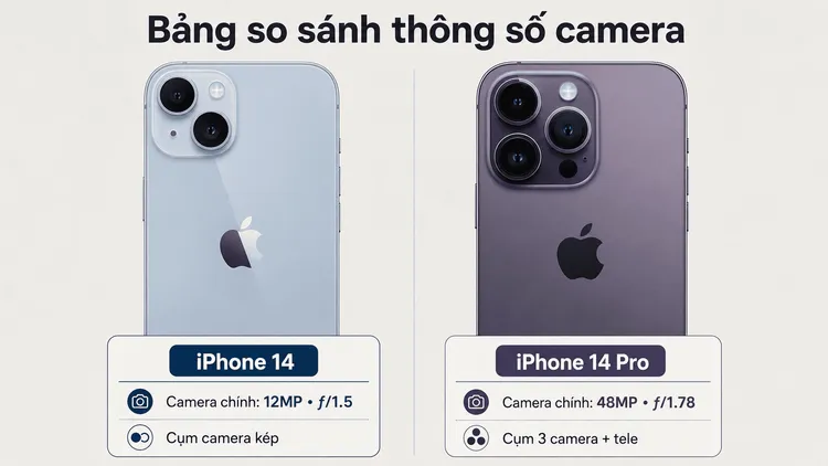 Bảng so sánh thông số camera iPhone 14 và iPhone 14 Pro chi tiết