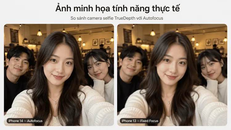 Camera selfie iPhone 14 Autofocus chụp chân dung nét trong điều kiện thiếu sáng