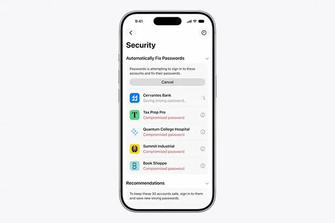 ioS 27 có tính năng tự động sửa mật khẩu bị xâm phạm