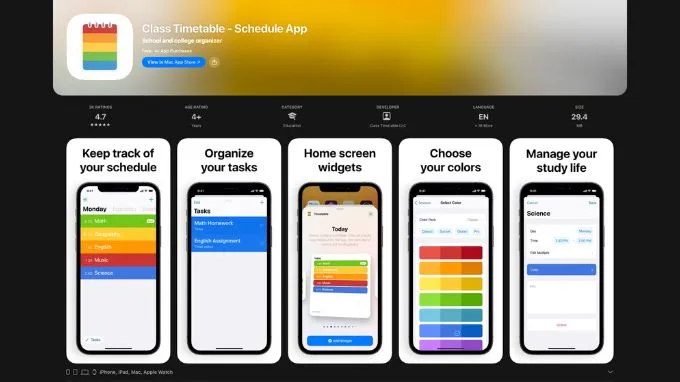 Class Timetable là ứng dụng tập trung khá rõ vào nhu cầu tạo và theo dõi thời khóa biểu