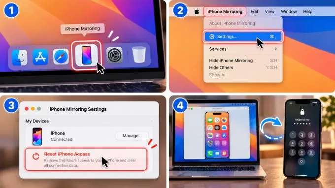 Đặt lại quyền truy cập (Reset Access) trên iPhone Mirroring