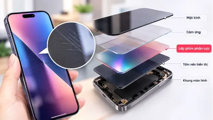 Xước phim iPhone là tình trạng lớp phim quang học thuộc cụm màn hình bị trầy hoặc hư hại