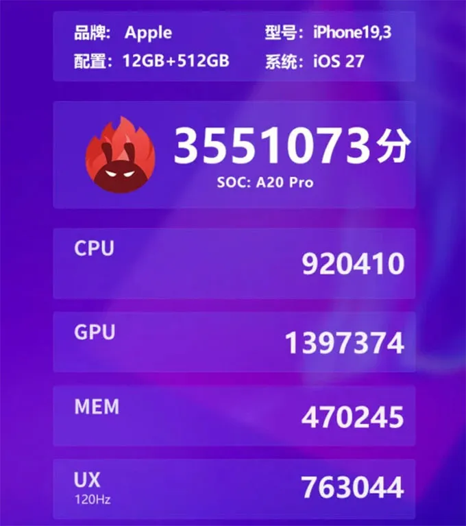 Hiệu năng iPhone 18 Pro Max trên AnTuTu: Vượt mốc 3,5 triệu điểm