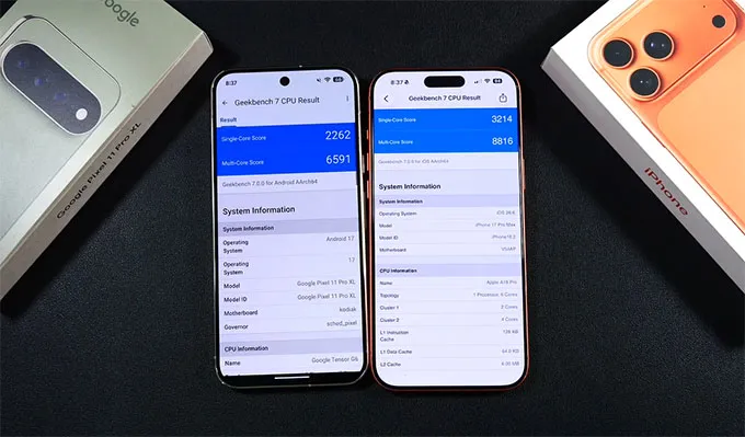 Về sức mạnh xử lý thô, iPhone 17 Pro Max chiếm ưu thế rõ rệt so với đối thủ