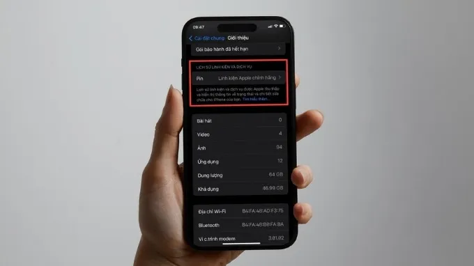 Phone báo linh kiện chính hãng (Genuine Apple Part) là tính năng xuất hiện từ iOS 15.2