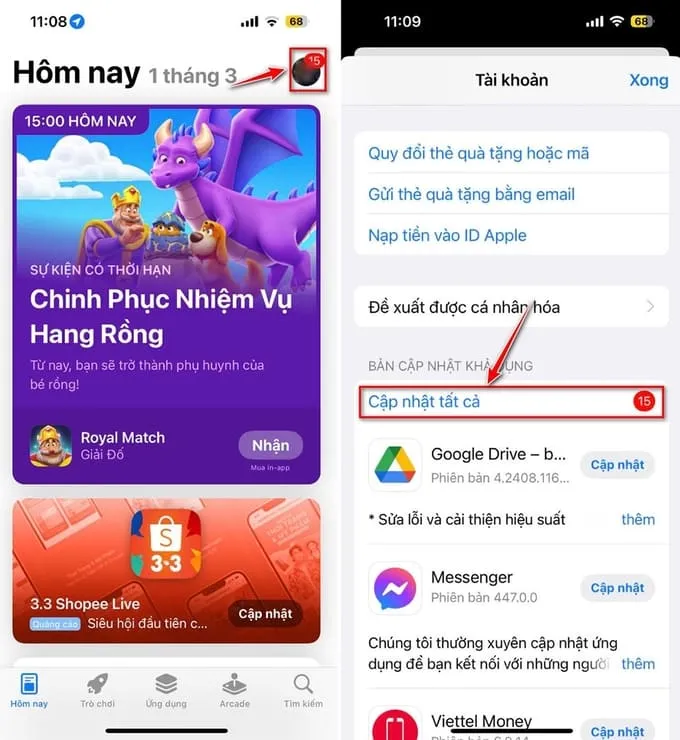 Cập nhật ứng dụng lên phiên bản mới nhất