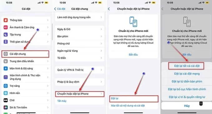 Đặt lại tất cả thiết lập
