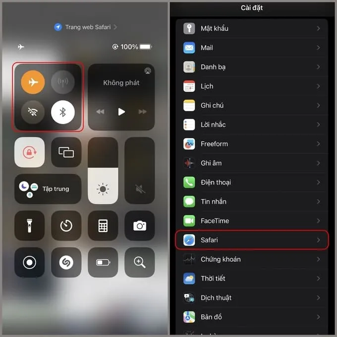 Tắt toàn bộ kết nối mạng trên iPhone hoặc bật Chế độ máy bay