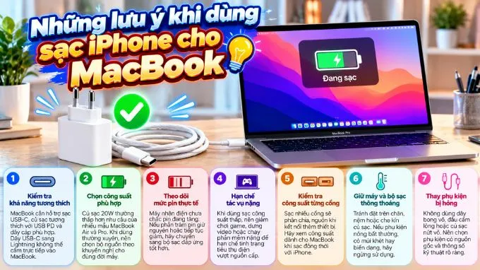 Những lưu ý khi dùng sạc iPhone cho MacBook