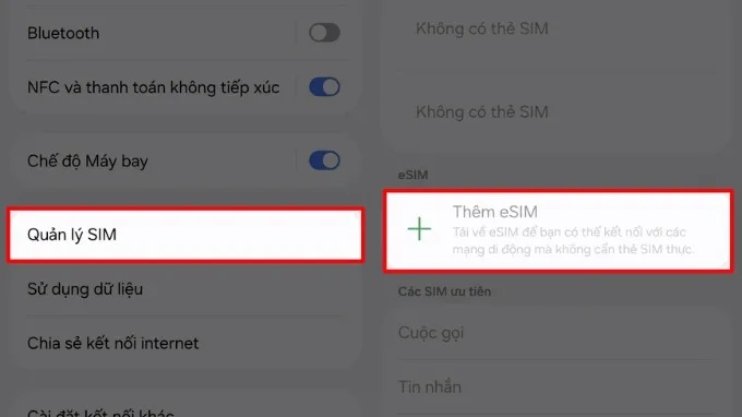 Thêm eSIM trên Galaxy A57