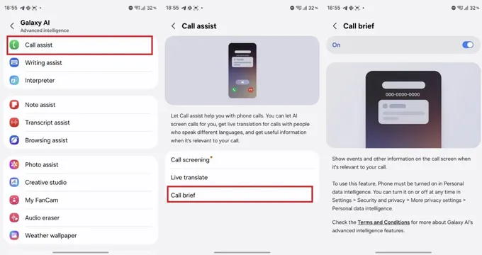 Bật tính năng Call Brief